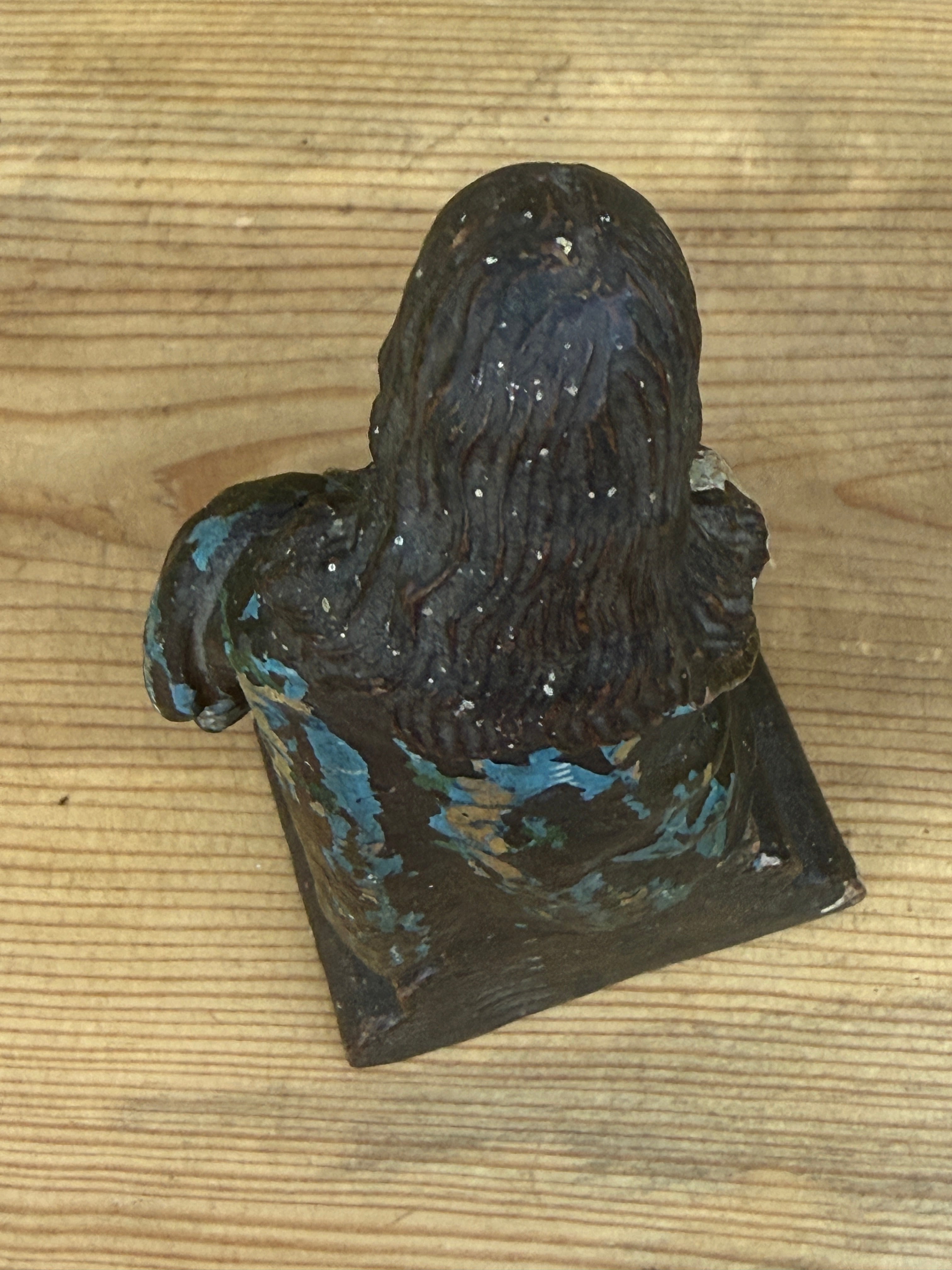 Antique Carved Polychrome Virgin Figure Religious Santos Wood Sculpture 9"