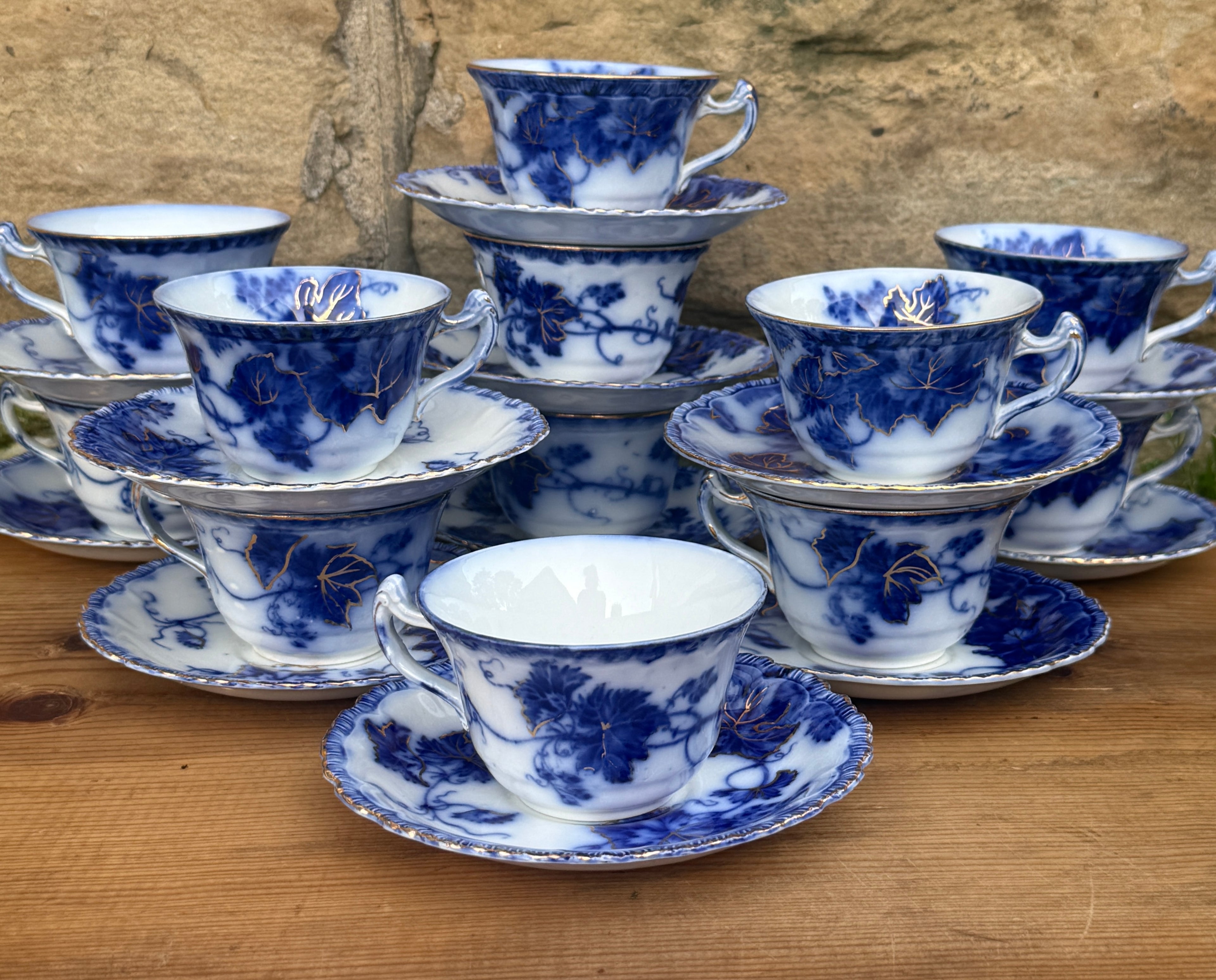 Antique John Maddock & Sons "Virginia" Flow Blue Tea Cup & Saucer England | Circa 1890