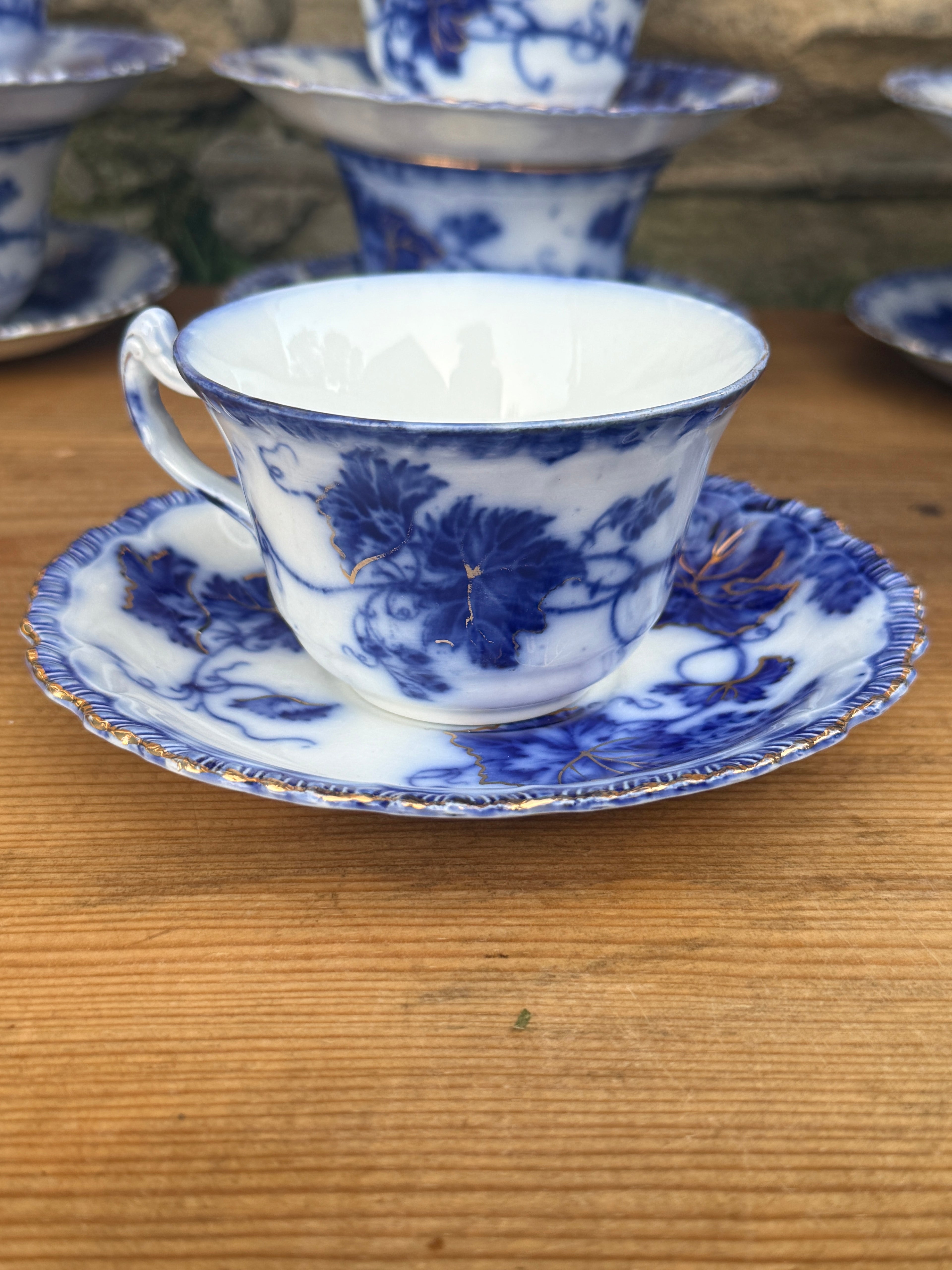Antique John Maddock & Sons "Virginia" Flow Blue Tea Cup & Saucer England | Circa 1890