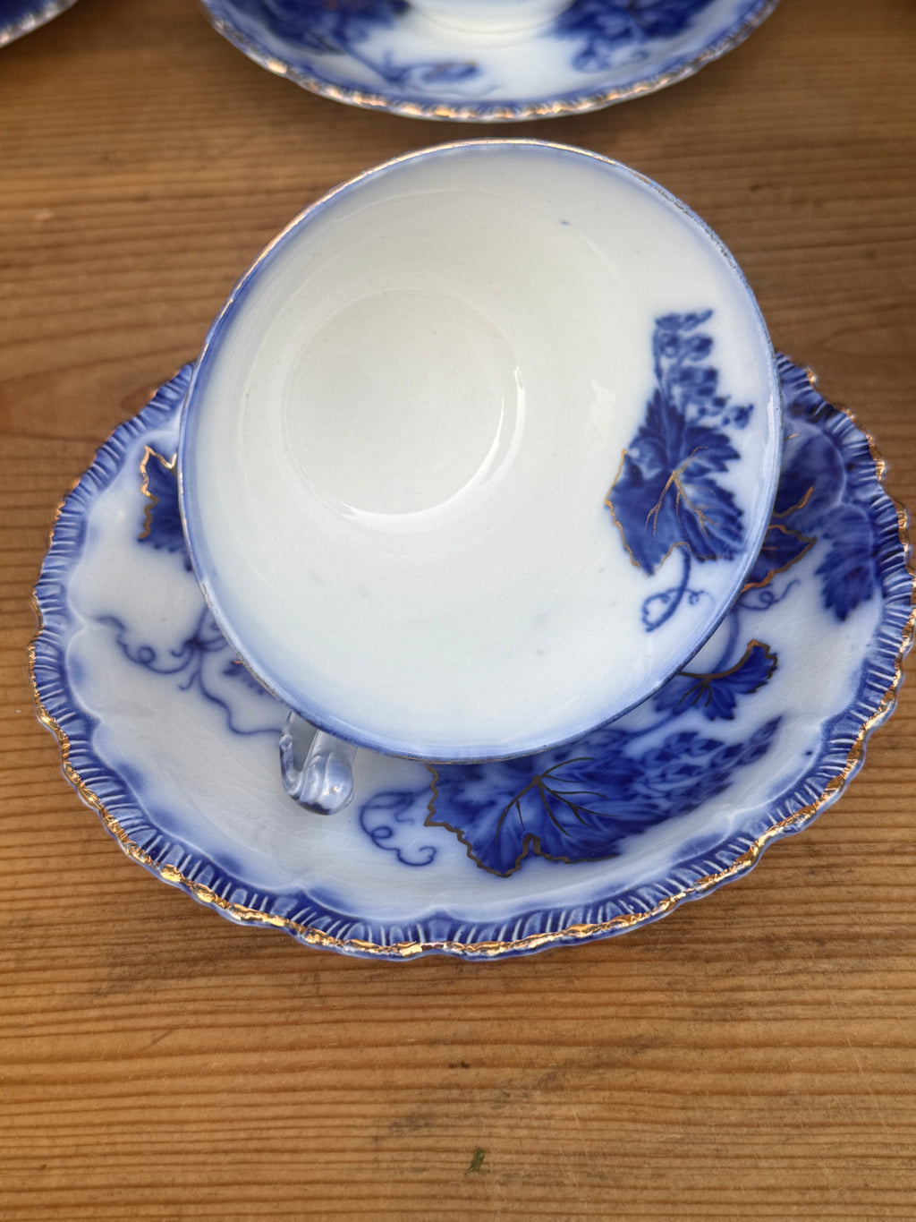 Antique John Maddock & Sons "Virginia" Flow Blue Tea Cup & Saucer England | Circa 1890