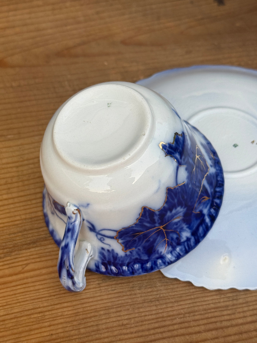 Antique John Maddock & Sons "Virginia" Flow Blue Tea Cup & Saucer England | Circa 1890