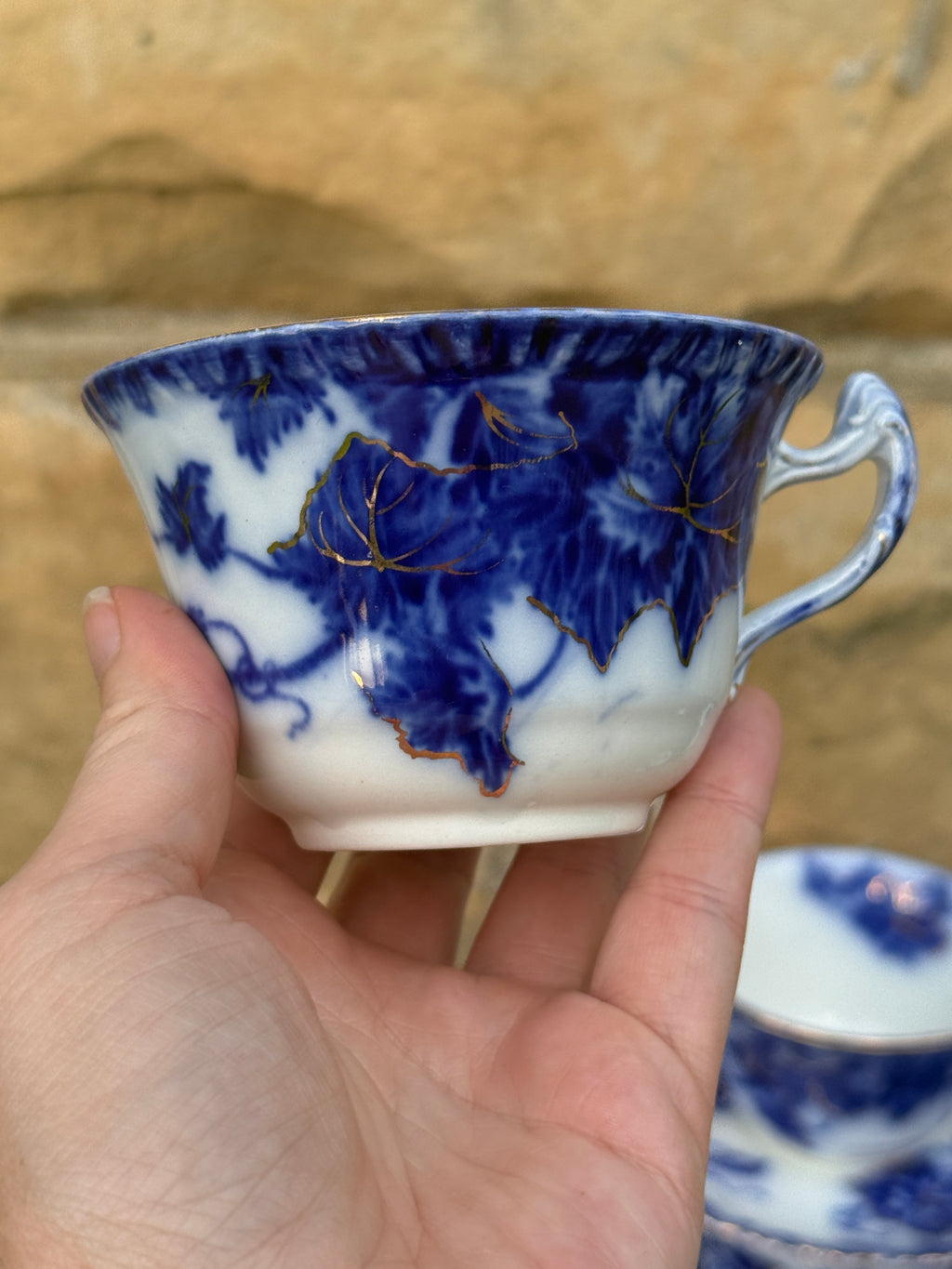 Antique John Maddock & Sons "Virginia" Flow Blue Tea Cup & Saucer England | Circa 1890