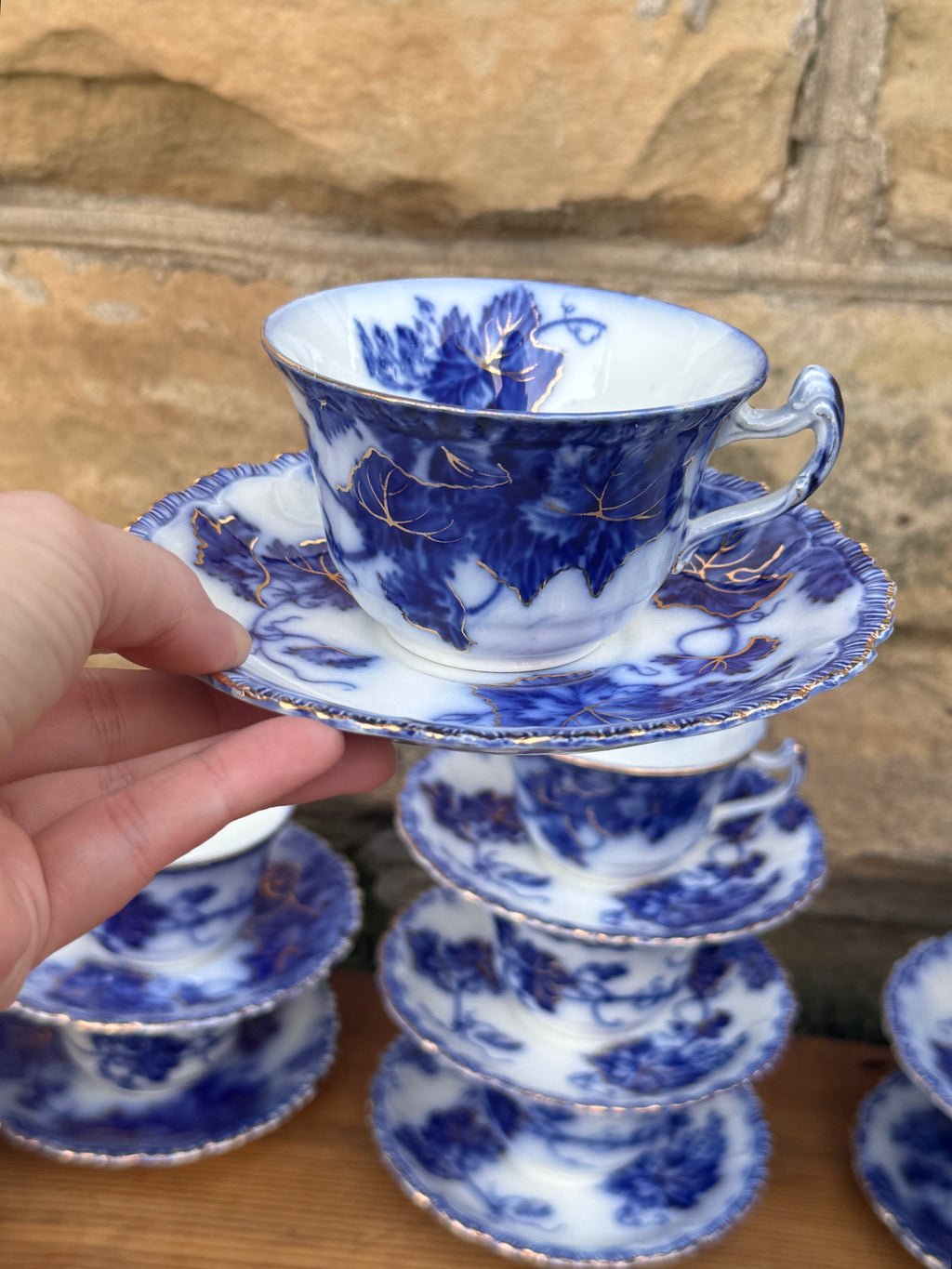Antique John Maddock & Sons "Virginia" Flow Blue Tea Cup & Saucer England | Circa 1890