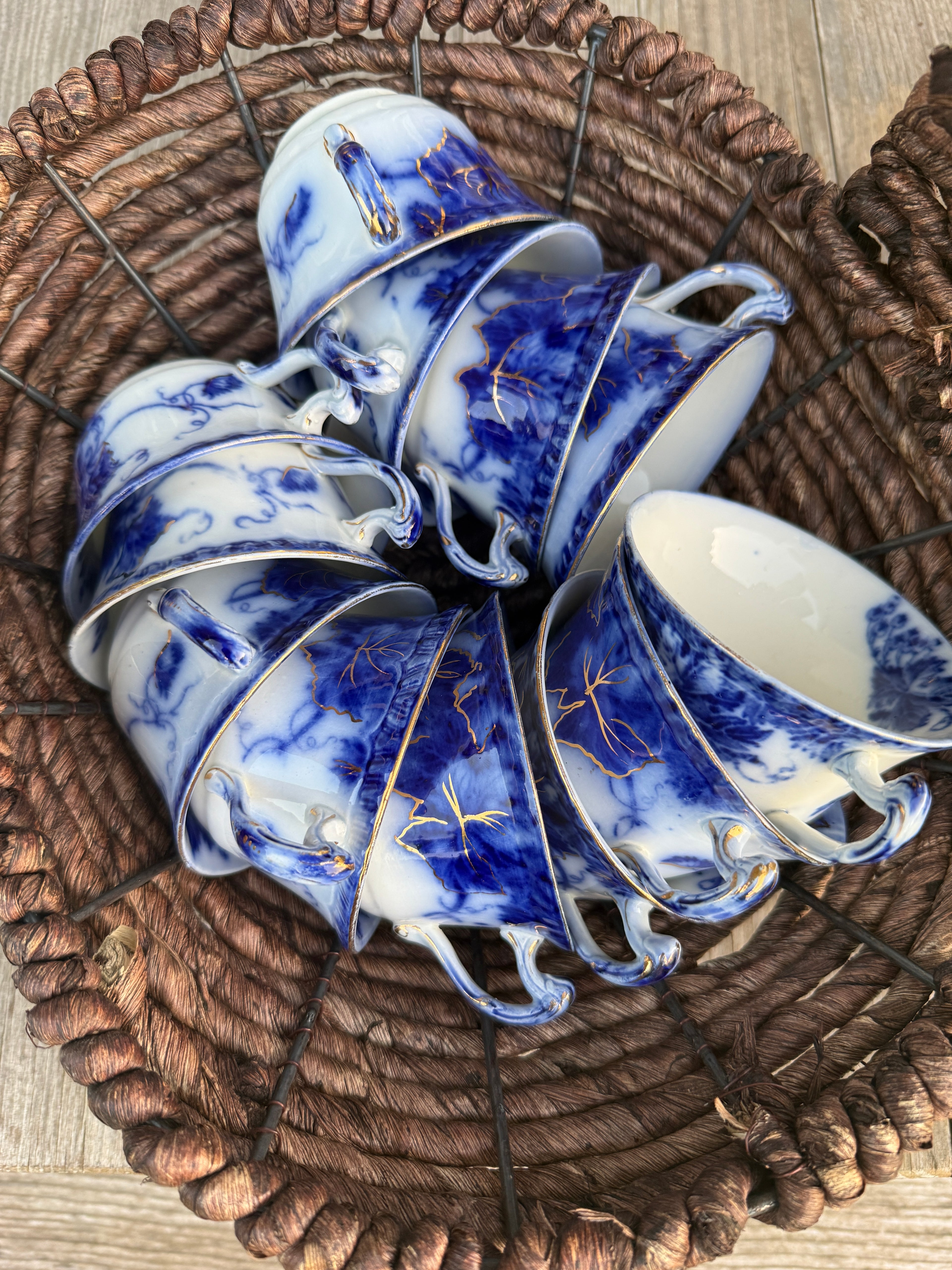 Antique John Maddock & Sons "Virginia" Flow Blue Tea Cup & Saucer England | Circa 1890