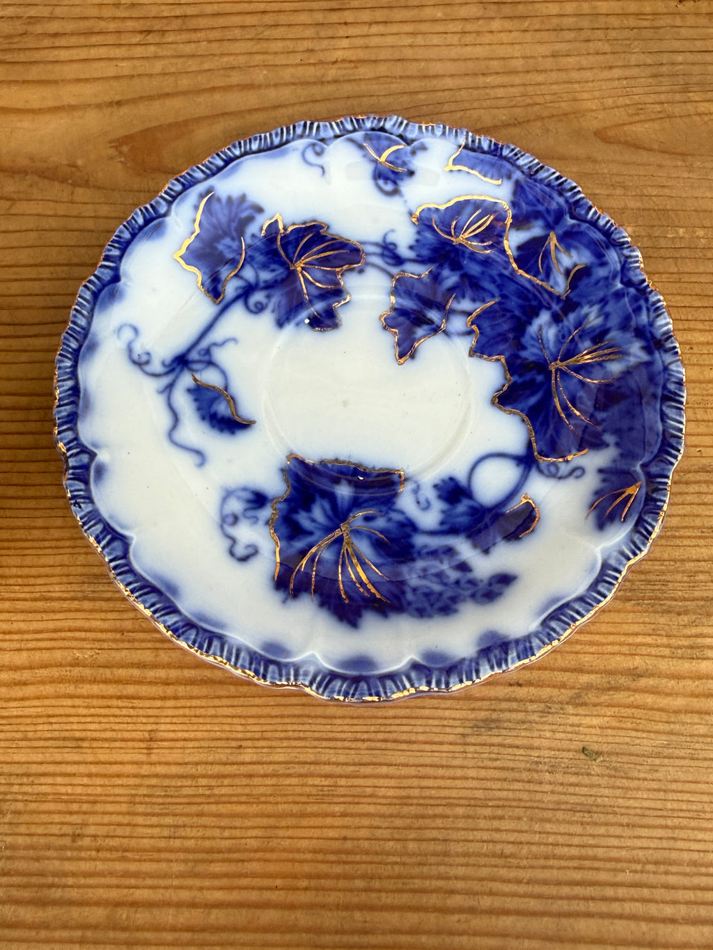 Antique John Maddock & Sons "Virginia" Flow Blue Tea Cup & Saucer Collection | 4 Sets | As Found