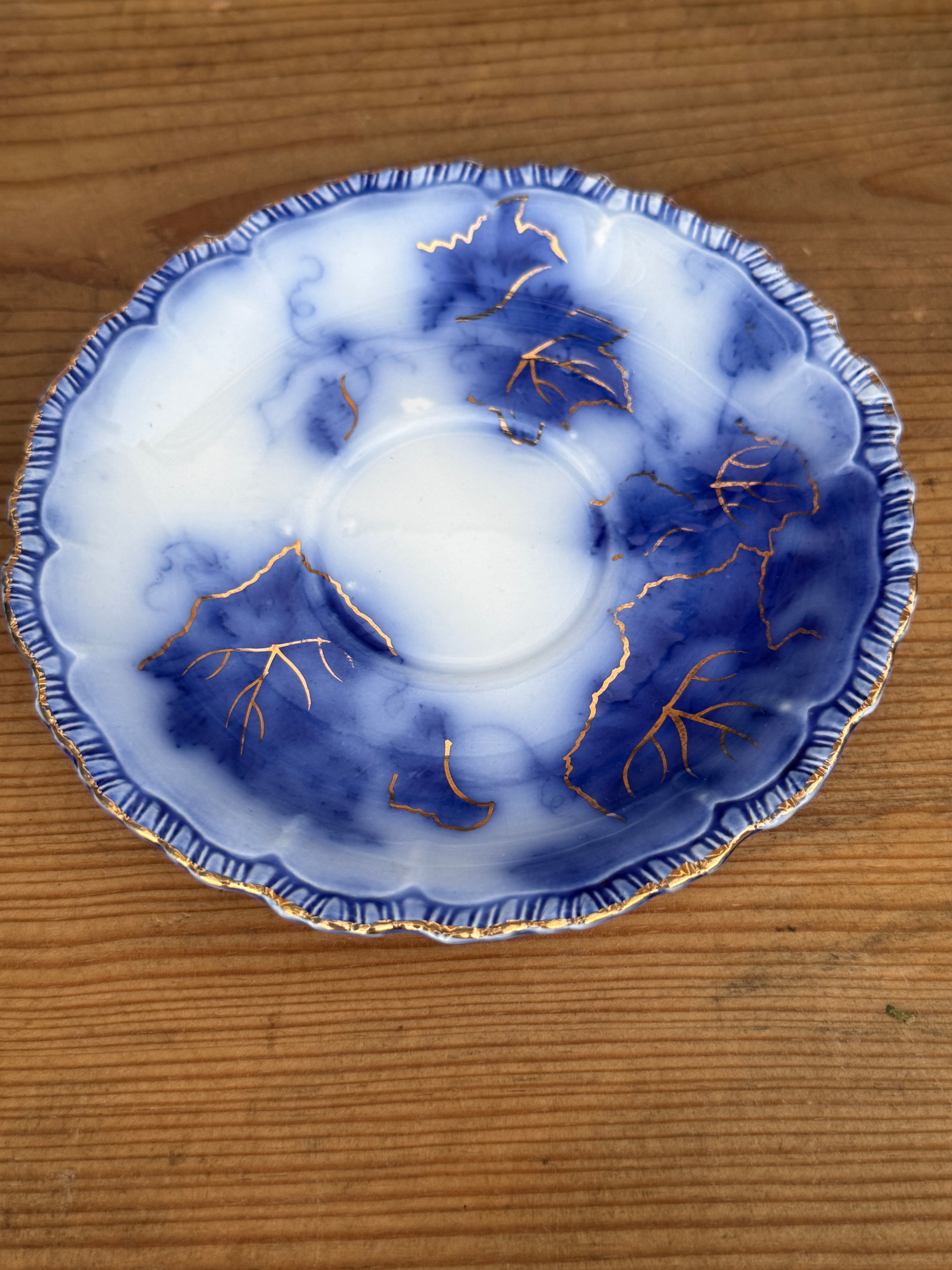 Antique John Maddock & Sons "Virginia" Flow Blue Tea Cup & Saucer Collection | 4 Sets | As Found