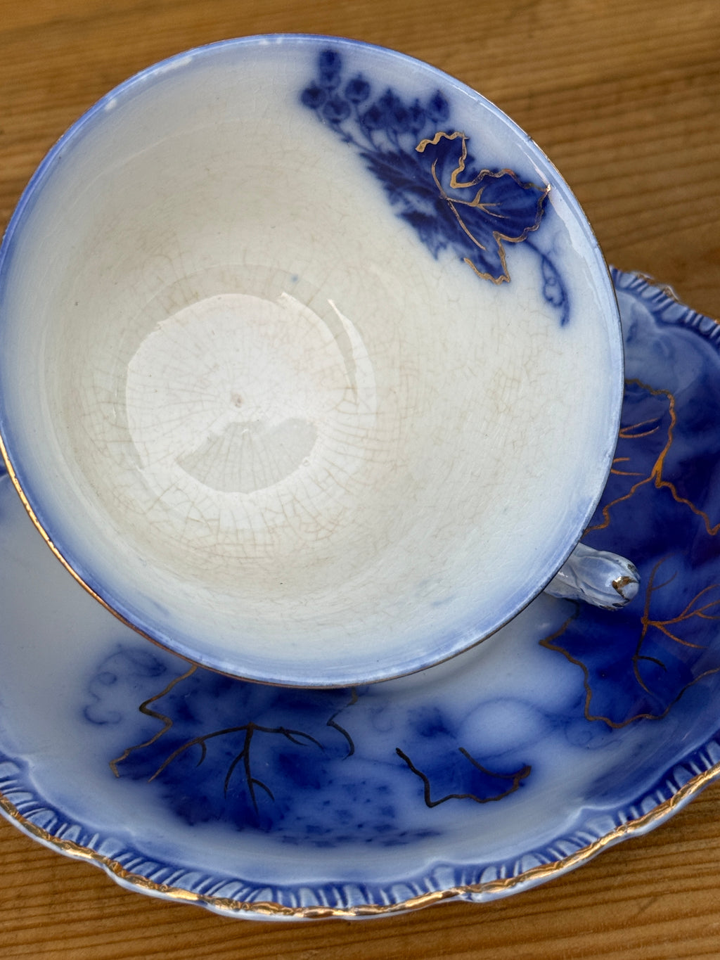 Antique John Maddock & Sons "Virginia" Flow Blue Tea Cup & Saucer Collection | 4 Sets | As Found