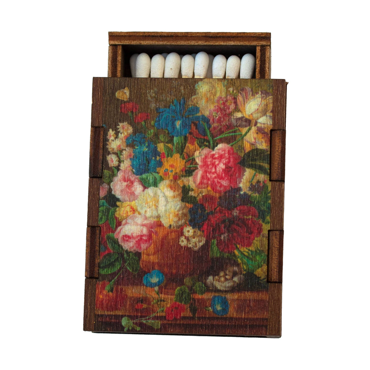 J — Floral Still Life wooden book matchbox