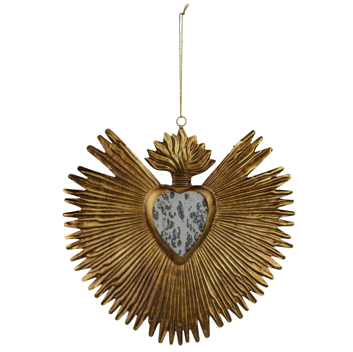 Milagro Heart with Mirror, Gold Antique