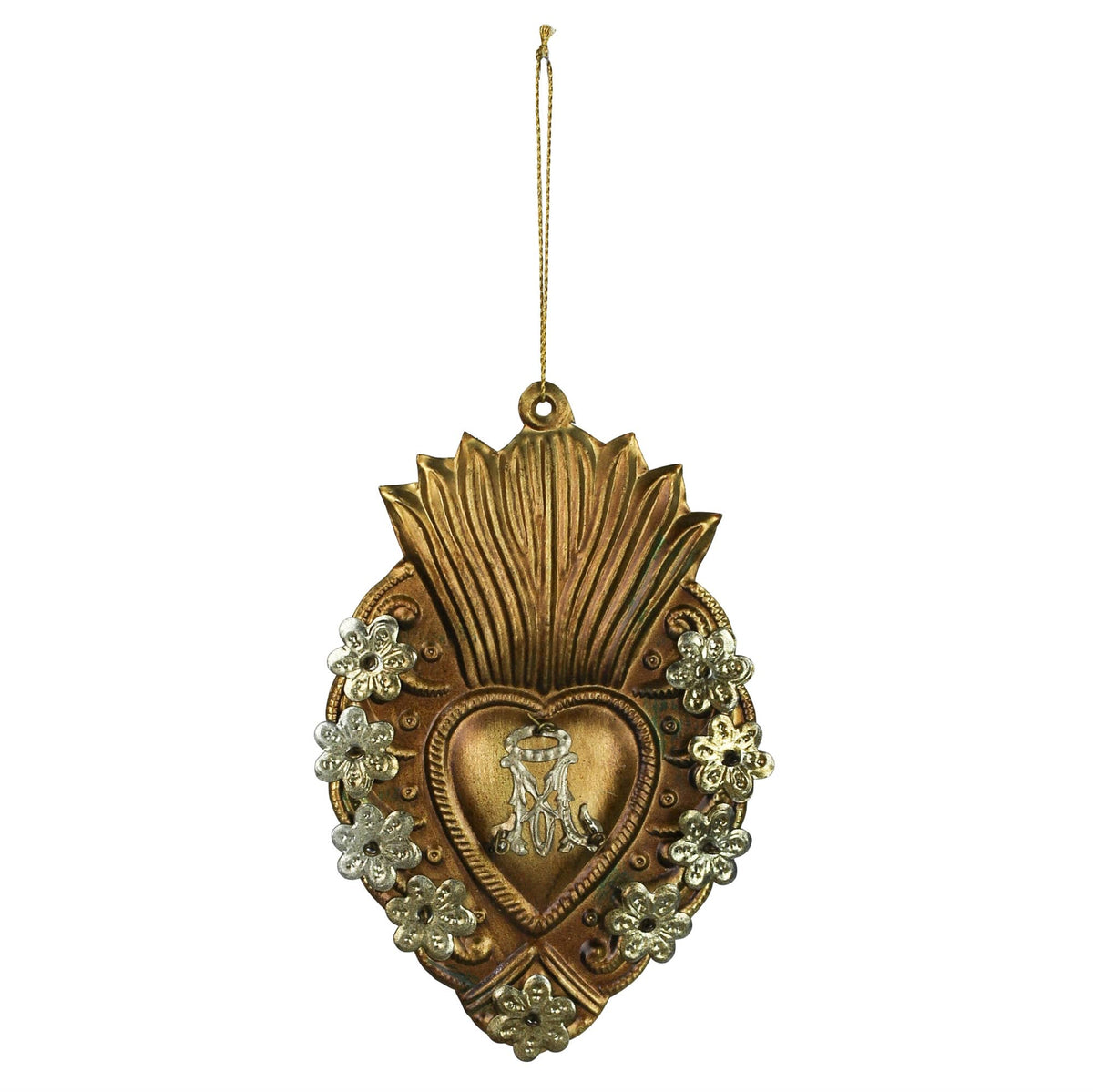 Adorned Sacred Heart Milagro, Gold Antique