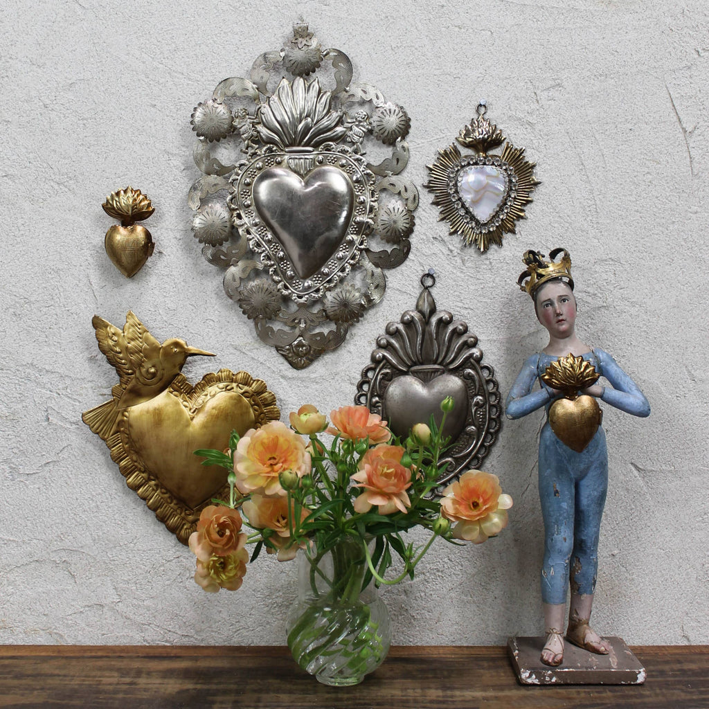 Hummingbird on Heart, Antique Gold