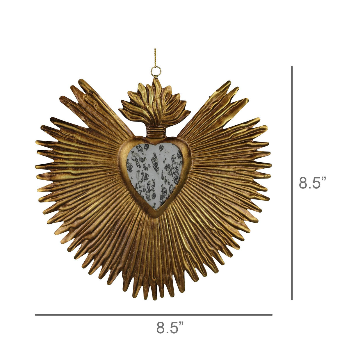 Milagro Heart with Mirror, Gold Antique