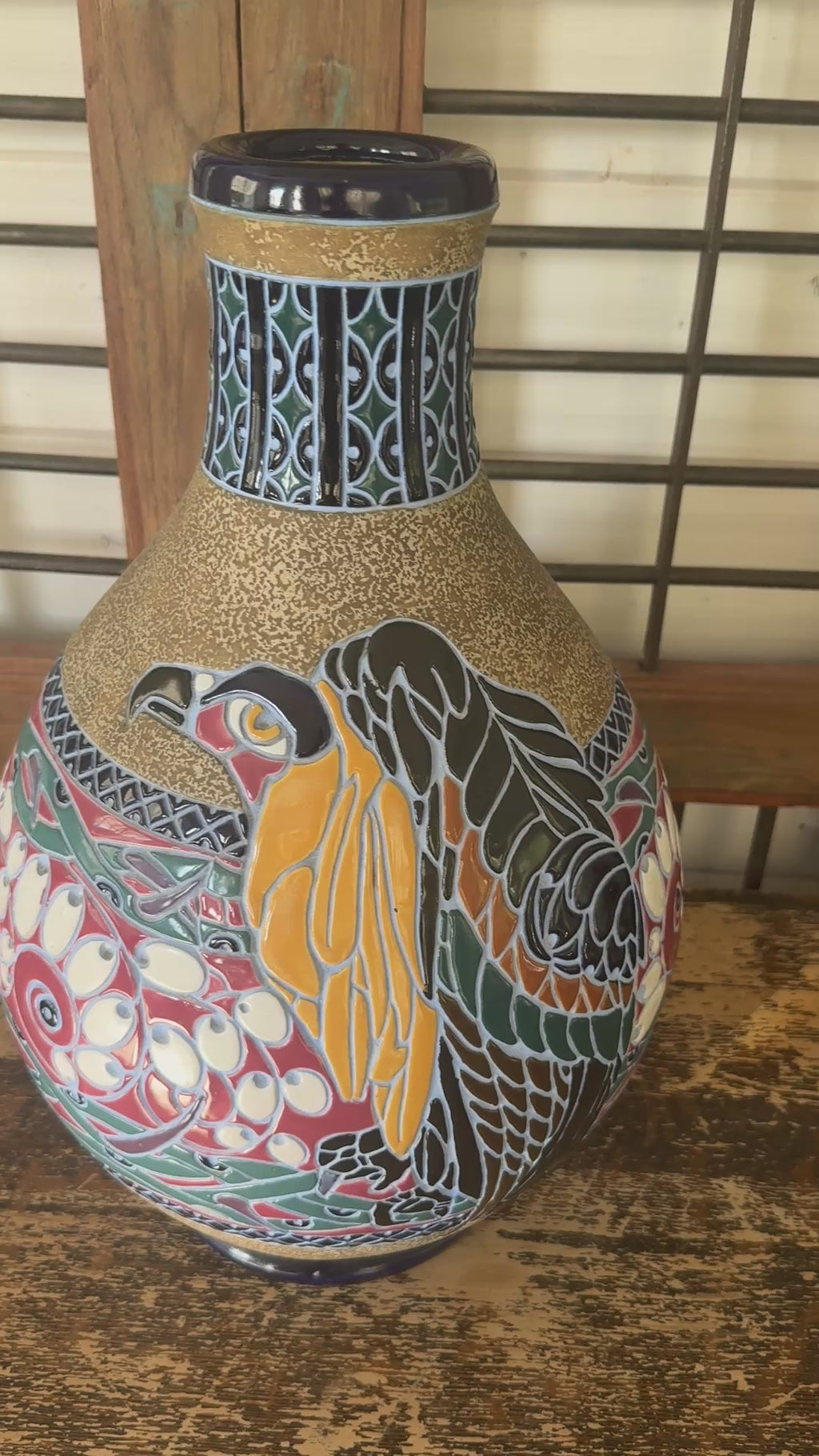 Monumental Amphora Bird & Floral Vase