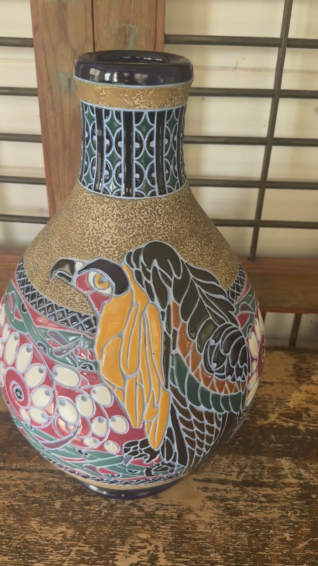 Monumental Amphora Bird & Floral Vase